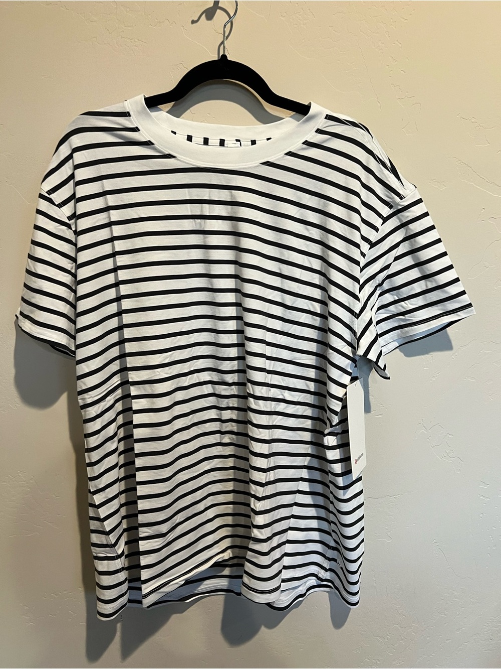 NWT lululemon All Yours Tee Black White Stripe Size 12 Pima Cotton